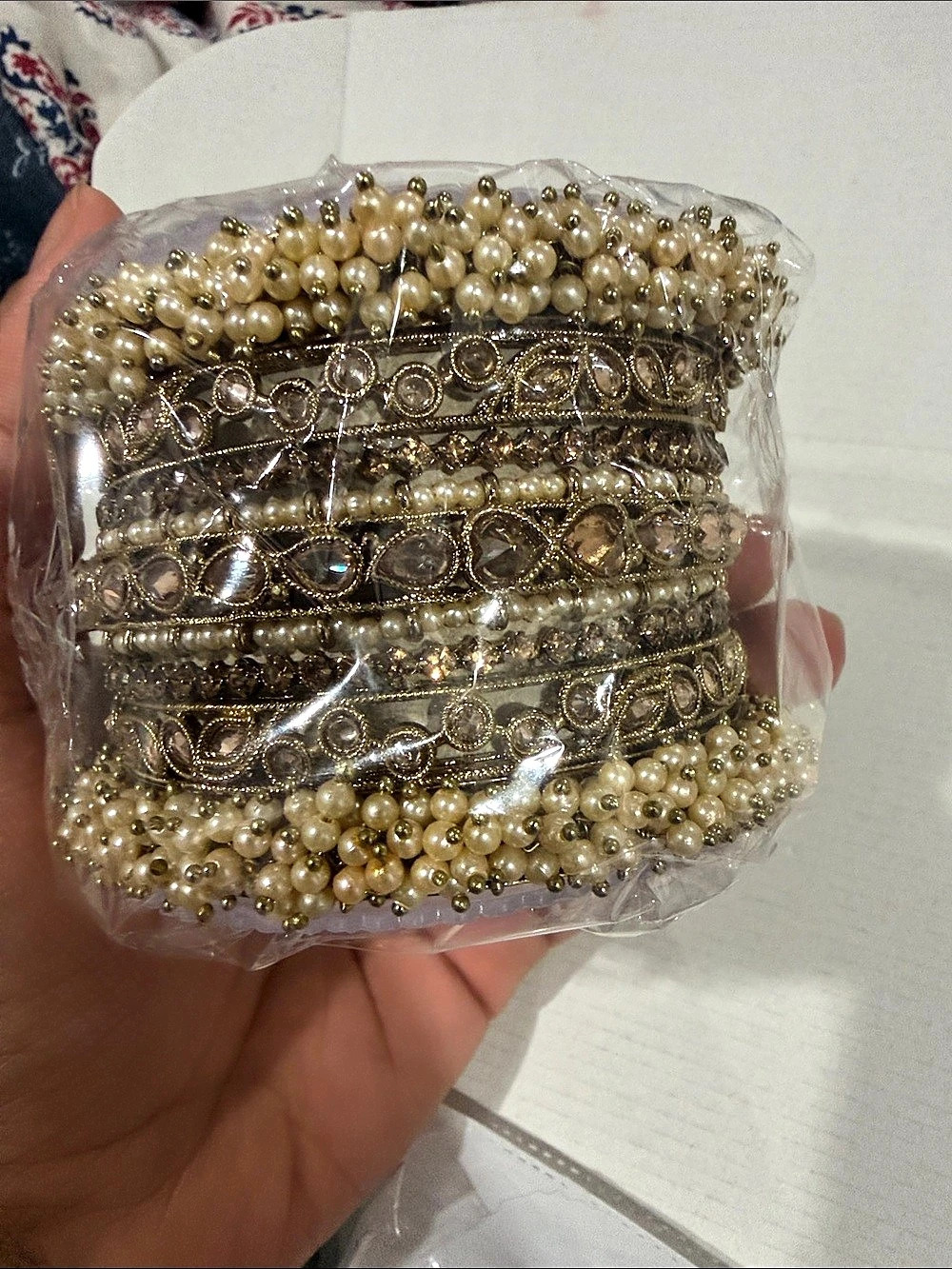 Gold & Cream Pearl-Style Bangles